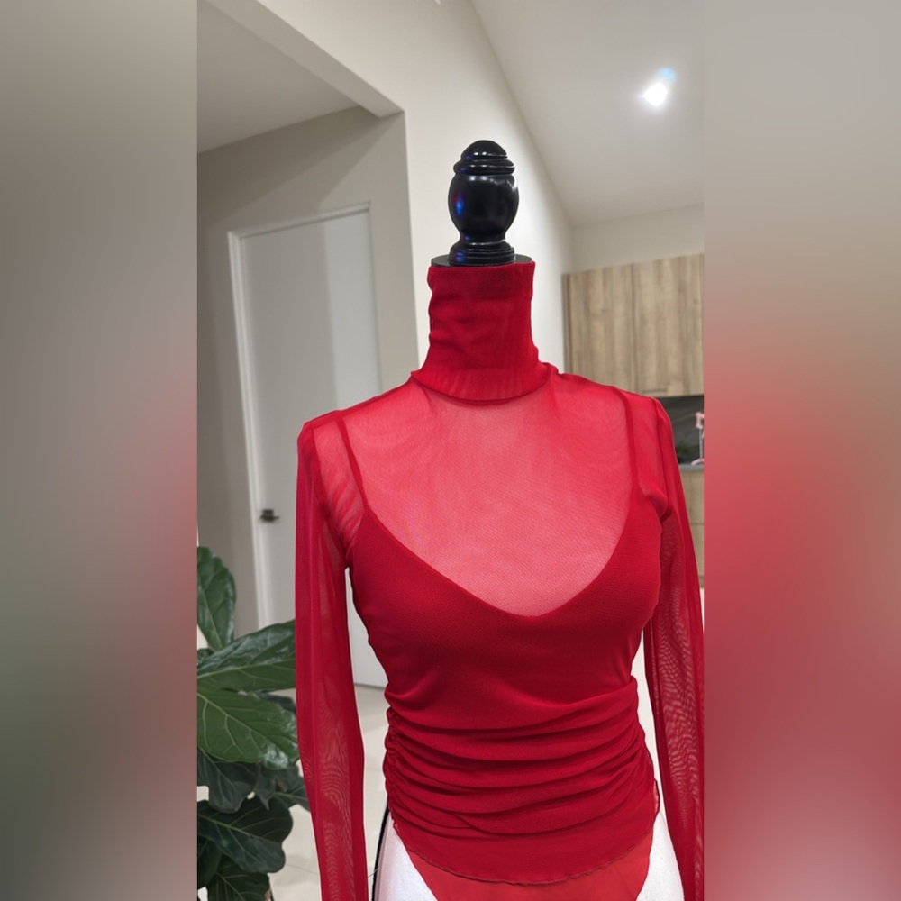 SIMKHAI Velora Mesh Bodysuit in Apple